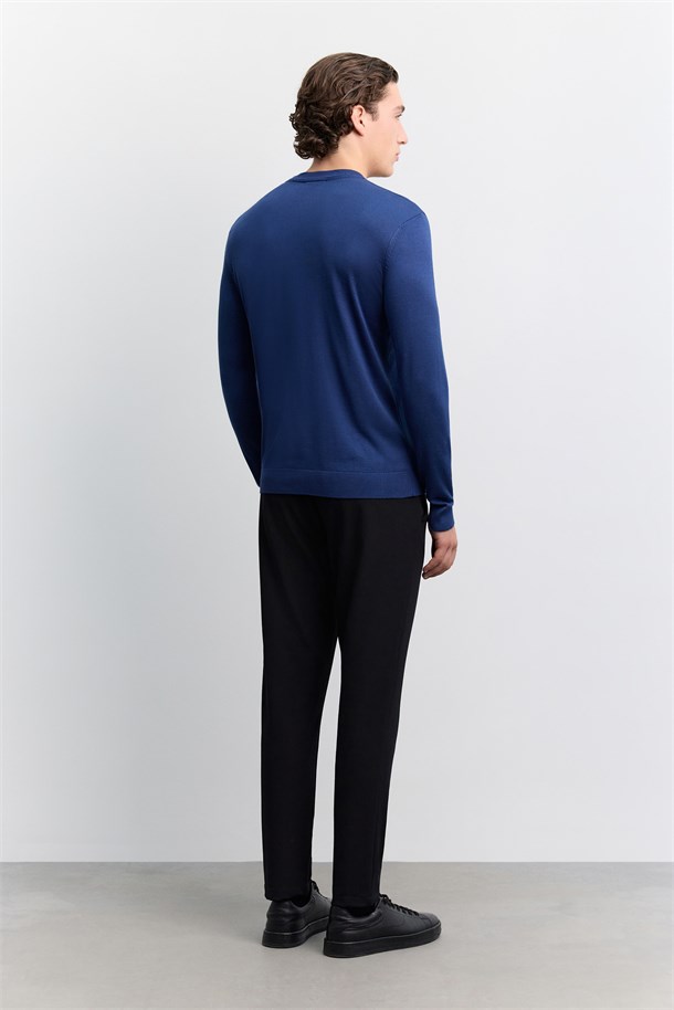 Light Navy High Crew Neck Jumper