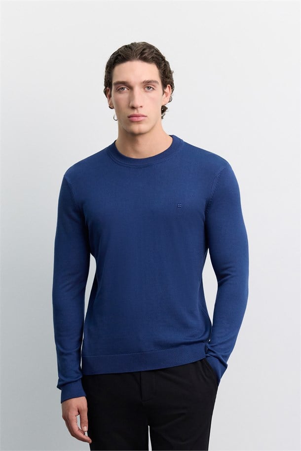 Light Navy High Crew Neck Jumper
