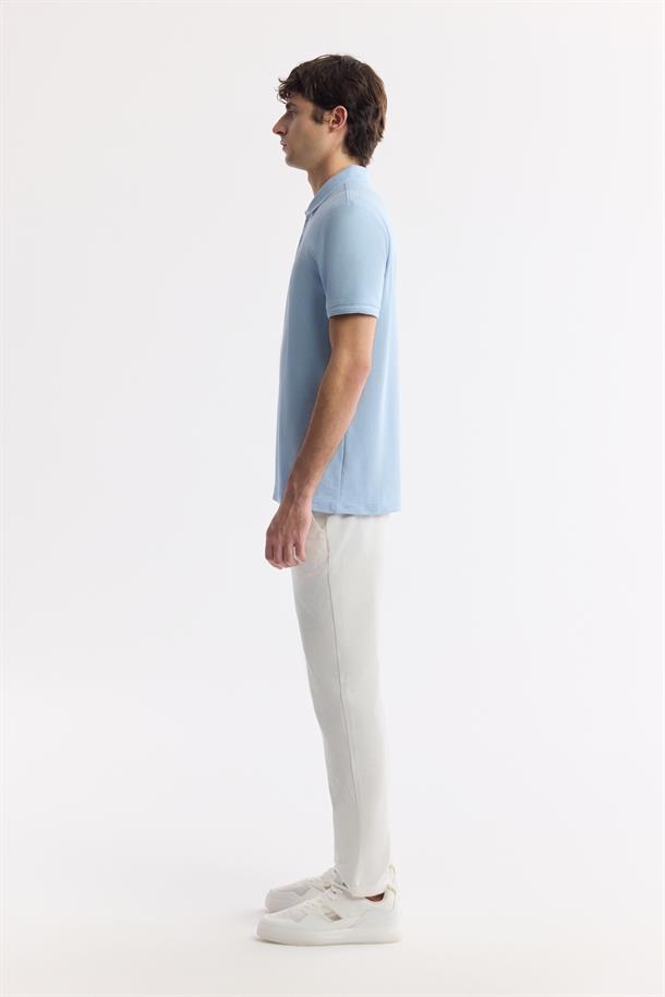 Açık Mavi Kıvrılmaz Polo Yaka %100 Pamuk Basic T-Shirt