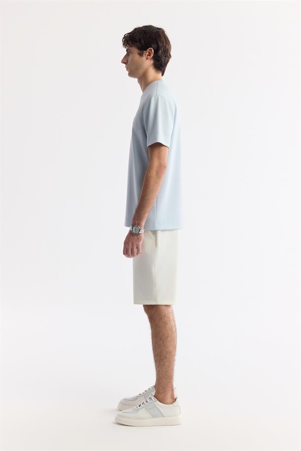 Açık Mavi Bisiklet Yaka Bi-Stretch İnterlok T-Shirt