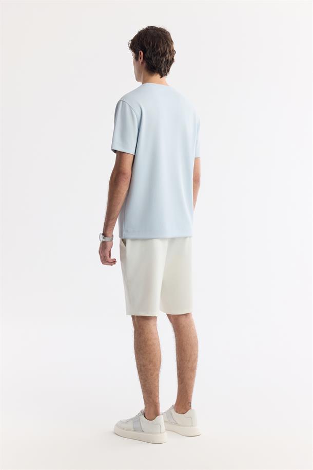 Açık Mavi Bisiklet Yaka Bi-Stretch İnterlok T-Shirt