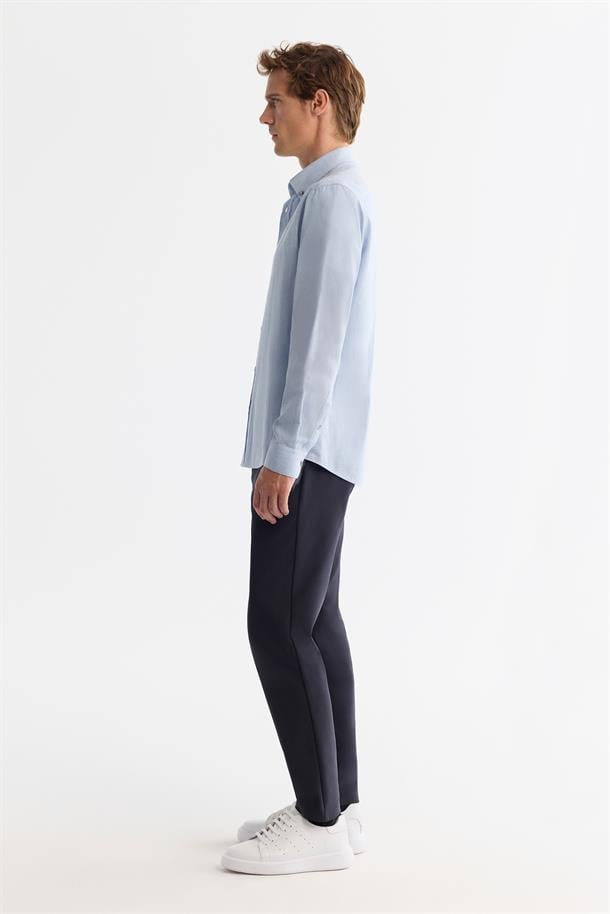 Açık Mavi Düğmeli Yaka %100 Pamuk Gömlek