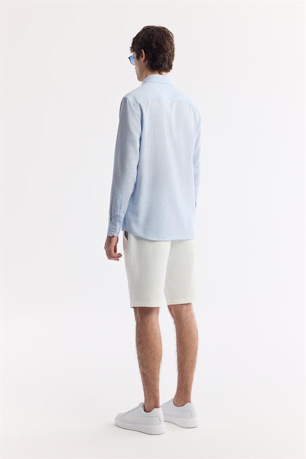 Açık Mavi Düğmeli Yaka Pamuklu Kolay Ütülenen Gömlek