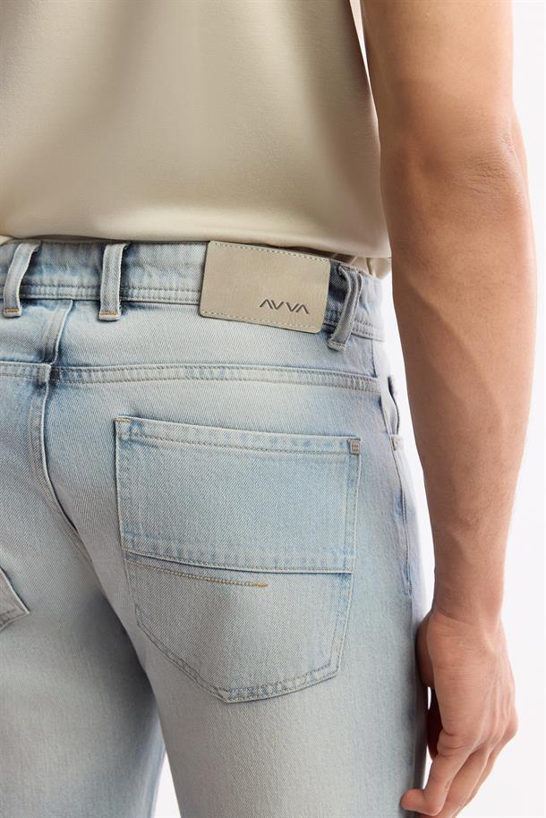 Açık Mavi Klasik Bel Pamuklu Eskitme Yıkamalı Jean Pantolon