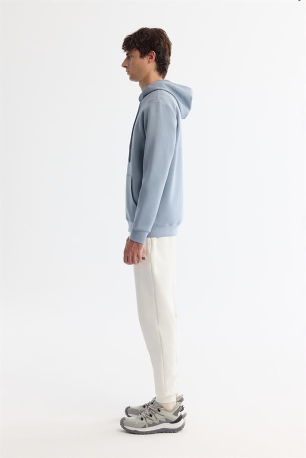 Açık Mavi Kapüşonlu Pamuklu Baskılı Elastan Sweatshirt