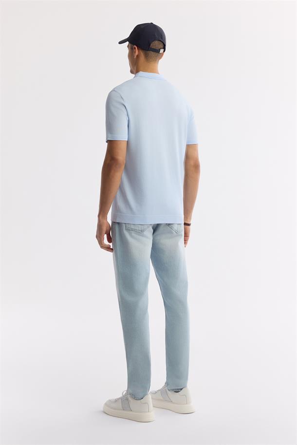 Açık Mavi Polo Yaka Basic Rayon Triko T-Shirt