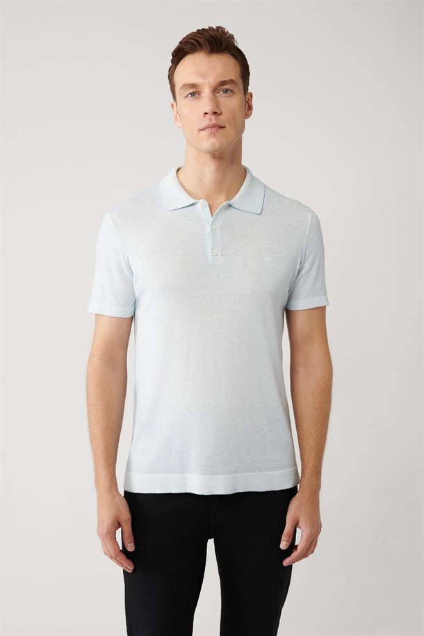 Açık Mavi 3 Düğmeli Polo Yaka Triko T-Shirt