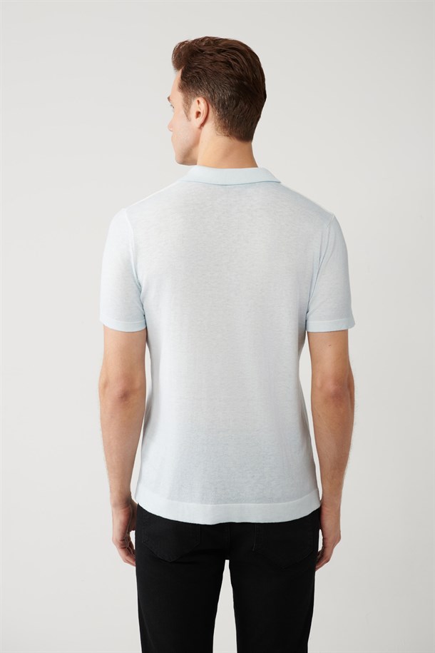 Açık Mavi 3 Düğmeli Polo Yaka Triko T-Shirt