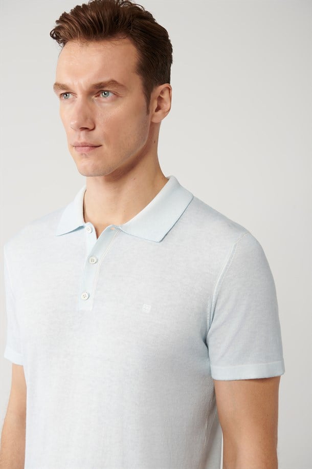 Açık Mavi 3 Düğmeli Polo Yaka Triko T-Shirt