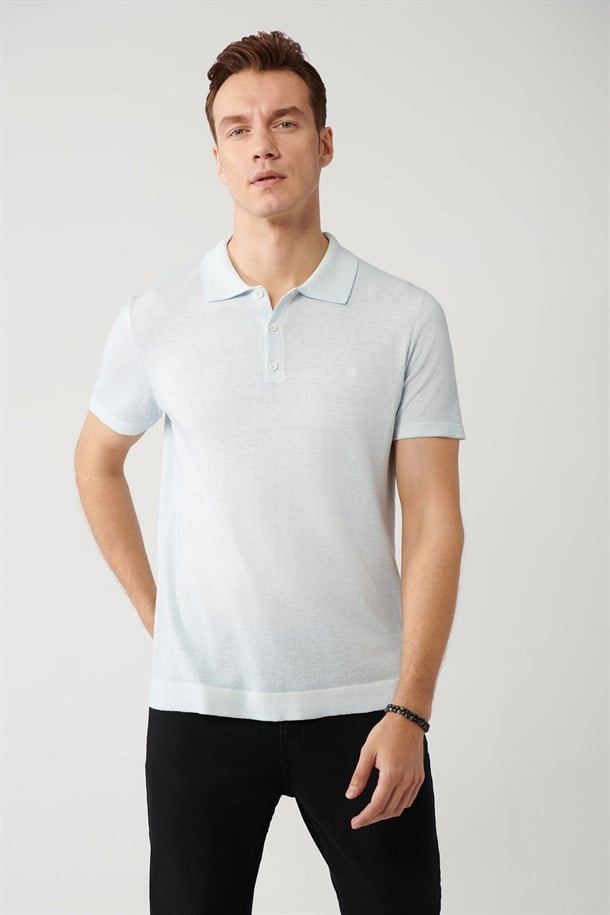 Açık Mavi 3 Düğmeli Polo Yaka Triko T-Shirt