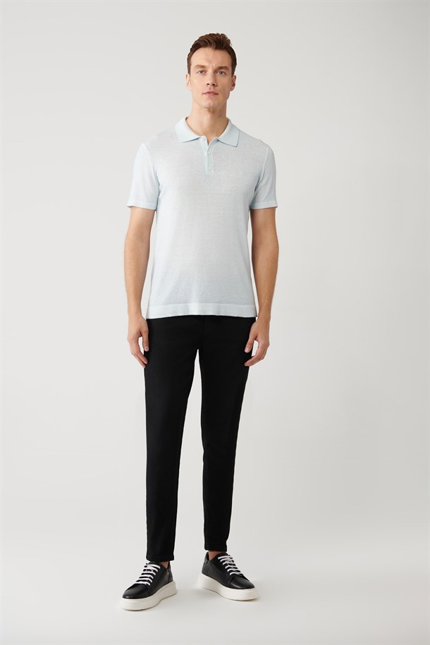 Açık Mavi 3 Düğmeli Polo Yaka Triko T-Shirt