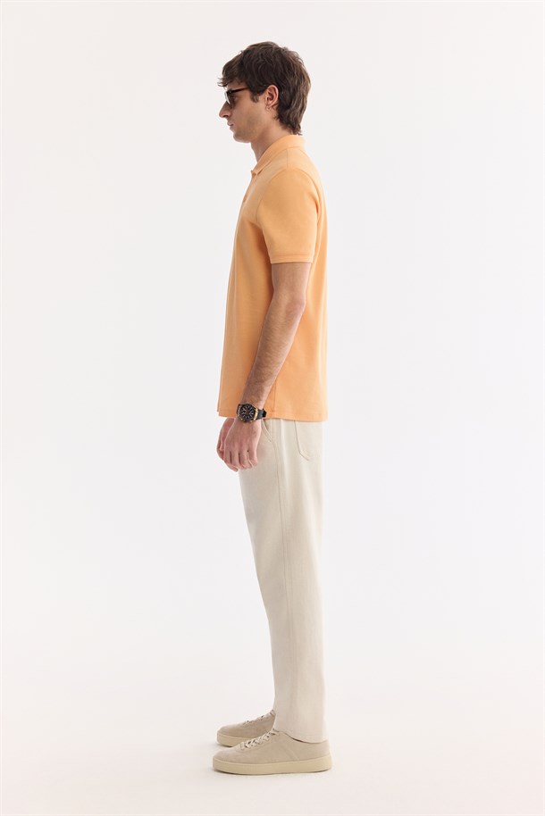 Açık Turuncu Polo Yaka Kırılmaz Yaka, Serin Tutan, Hızlı Kuruyan Pamuklu Amerkan  Pike  T-Shirt