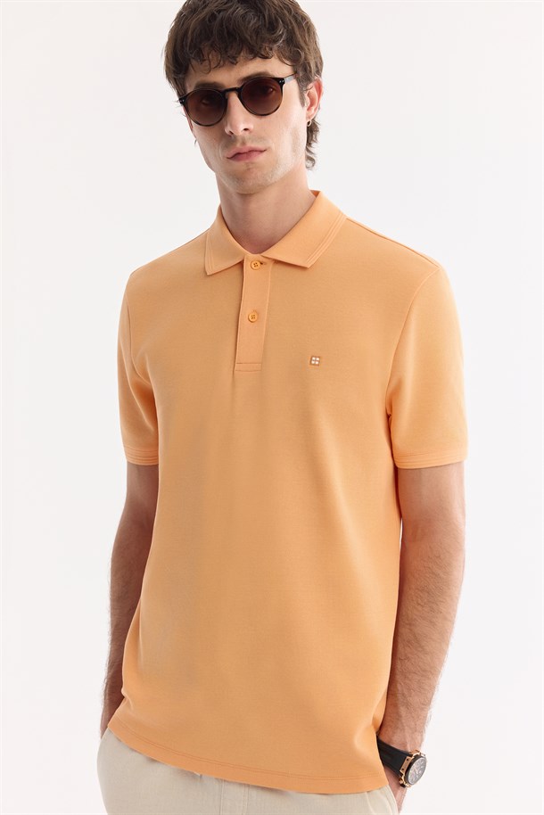 Açık Turuncu Polo Yaka Kırılmaz Yaka, Serin Tutan, Hızlı Kuruyan Pamuklu Amerkan  Pike  T-Shirt