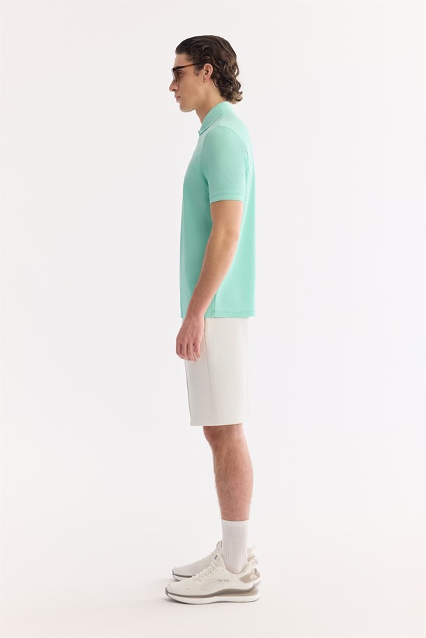 Açık Yeşil Kıvrılmaz Polo Yaka %100 Pamuk Basic T-Shirt