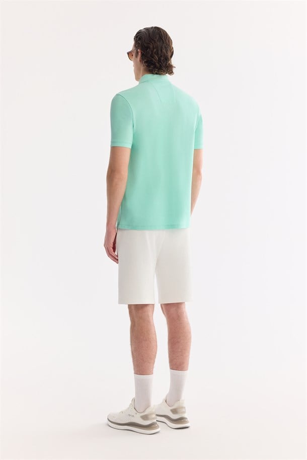Açık Yeşil Kıvrılmaz Polo Yaka %100 Pamuk Basic T-Shirt