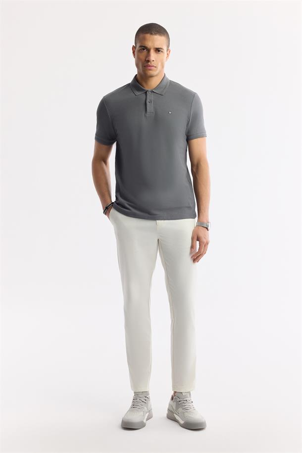Antrasit Kıvrılmaz Polo Yaka %100 Pamuk Basic T-Shirt