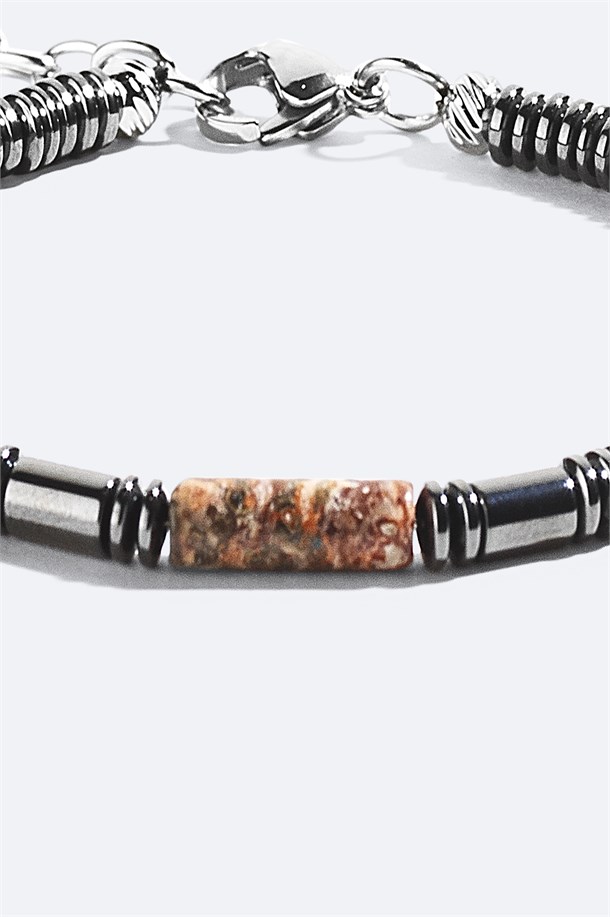 Burgundy Agate and Hematite Stone Bracelet