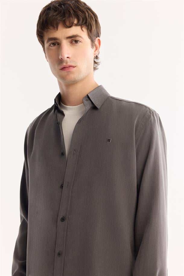 Antrasit Düğmeli Yaka Soft Touch Gömlek