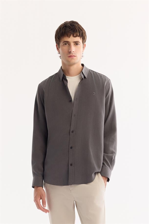 Antrasit Düğmeli Yaka Soft Touch Gömlek