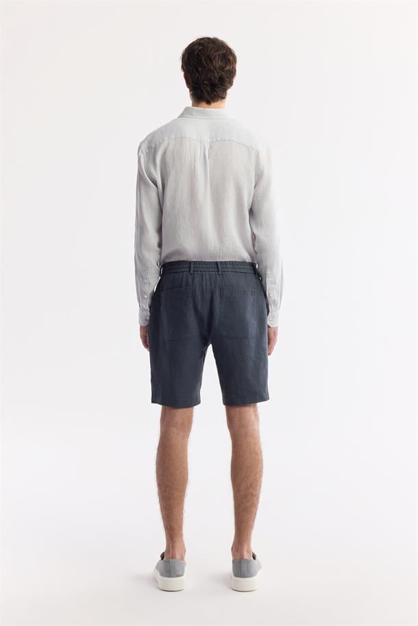 Antrasit Beli Lastikli %100 Keten Şort