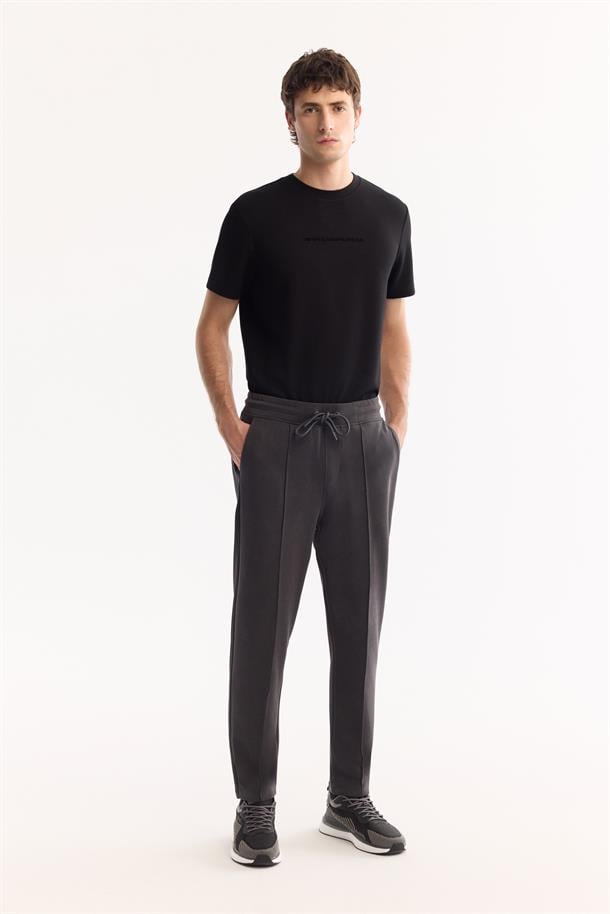 Antrasit Beli Lastikli Bağcıklı Soft Touch Bi-Stretch Eşofman Altı