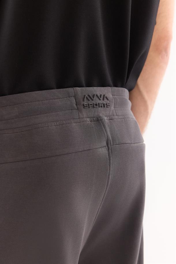 Antrasit Beli Lastikli Bağcıklı Soft Touch Bi-Stretch Eşofman Altı