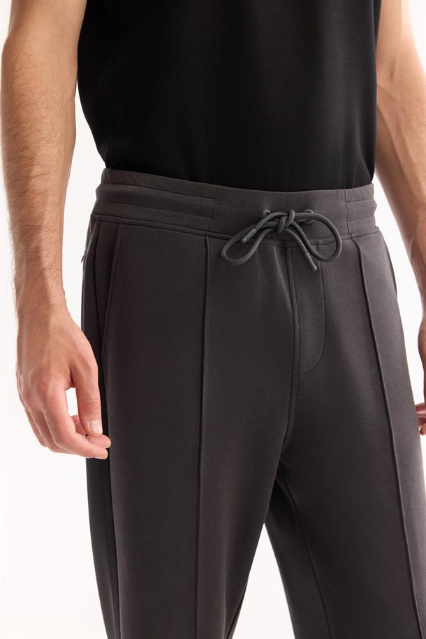 Antrasit Beli Lastikli Bağcıklı Soft Touch Bi-Stretch Eşofman Altı