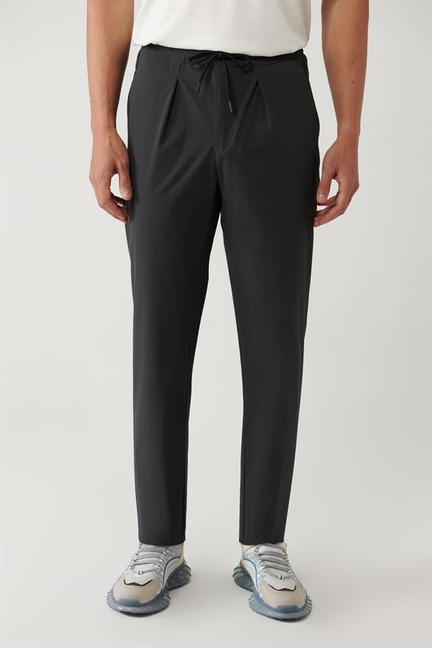 Antrasit Beli Lastikli Bağcıklı Fermuar Cepli Su İtici Bi-Stretch Pantolon