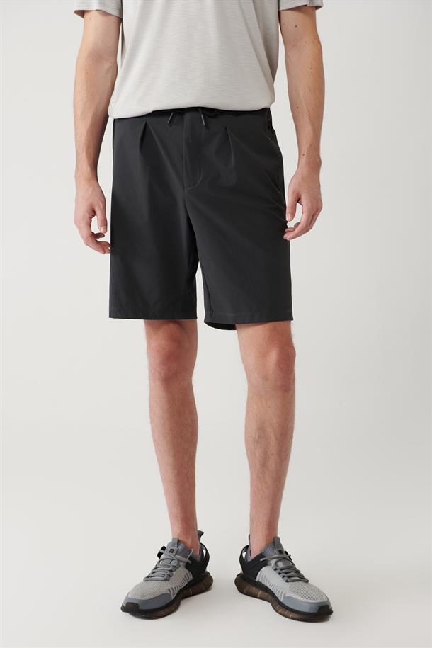 Antrasit Beli Lastikli Bağcıklı Su İtici Bi-Stretch Şort