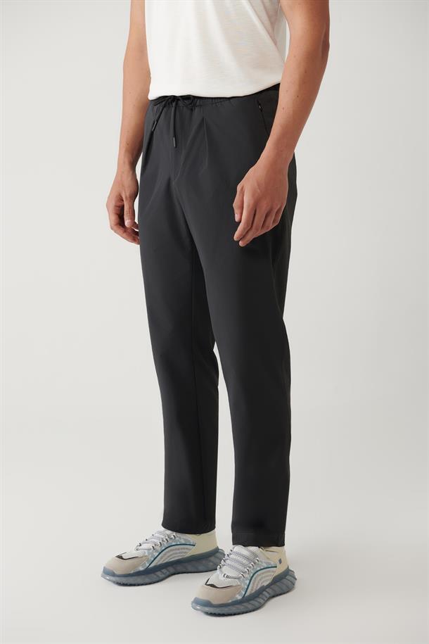 Antrasit Beli Lastikli Bağcıklı Fermuar Cepli Su İtici Bi-Stretch Pantolon