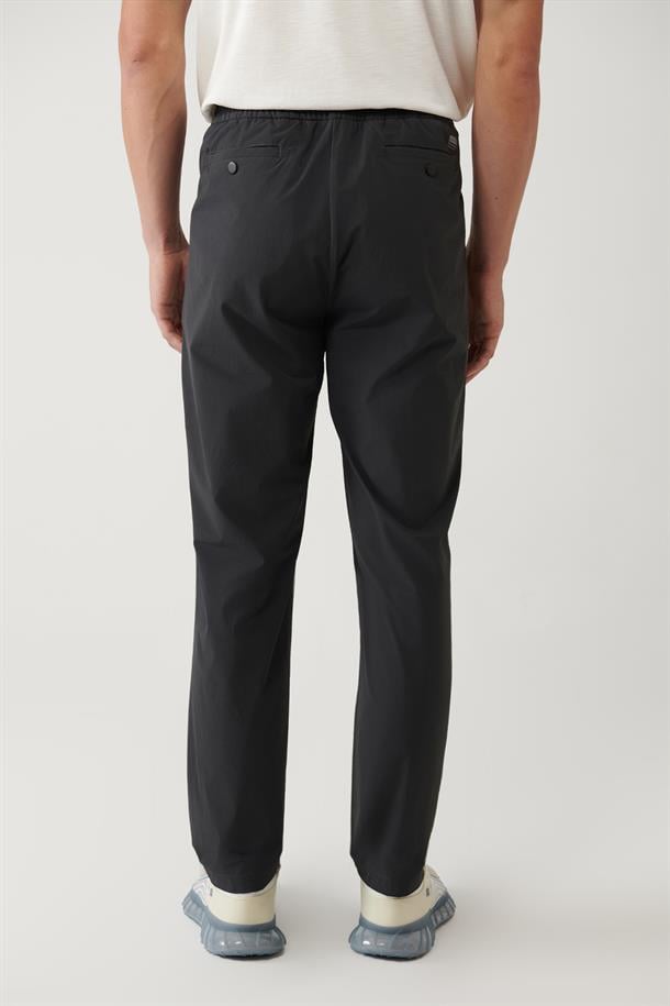 Antrasit Beli Lastikli Bağcıklı Fermuar Cepli Su İtici Bi-Stretch Pantolon