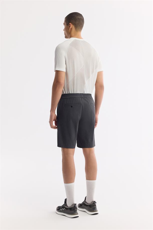 Antrasit Beli Lastikli Gofreli Bi-Stretch Şort