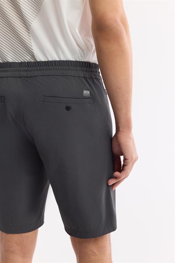 Antrasit Beli Lastikli Gofreli Bi-Stretch Şort