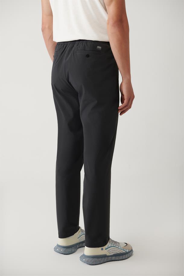 Antrasit Beli Lastikli Bağcıklı Fermuar Cepli Su İtici Bi-Stretch Pantolon