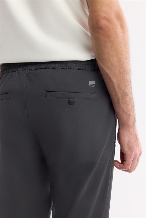 Antrasit Beli Lastikli Bağcıklı Pileli Pantolon