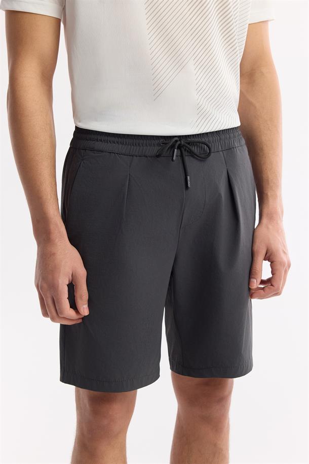 Antrasit Beli Lastikli Gofreli Bi-Stretch Şort