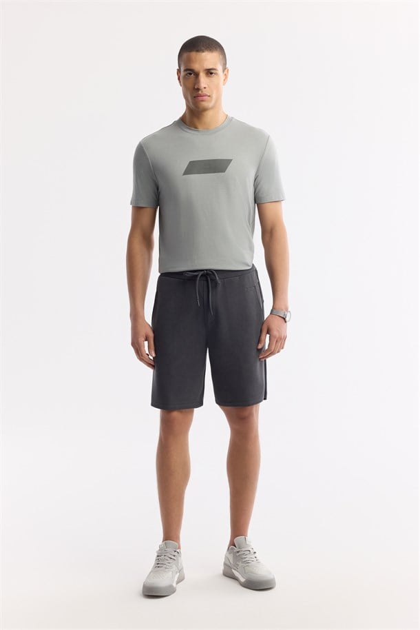 Anthracite Elastic Waist Drawstring Soft Touch Knit Shorts