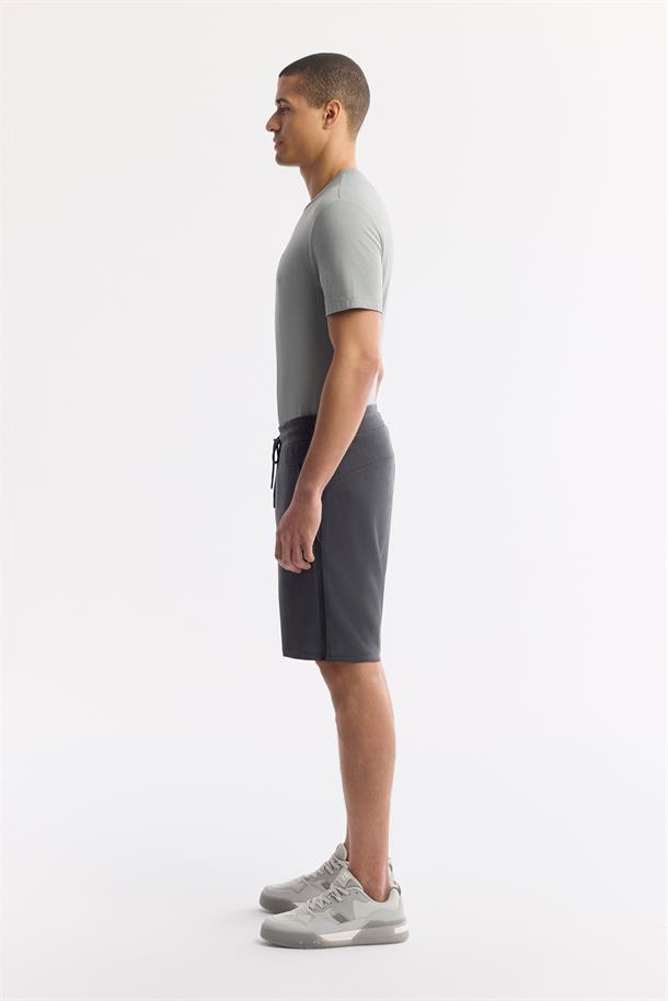 Antrasit Beli Lastikli Bağcıklı Soft Touch Örme Şort