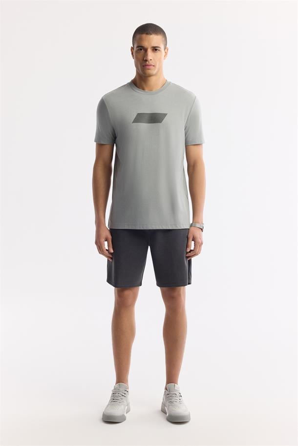 Antrasit Beli Lastikli Bağcıklı Soft Touch Örme Şort