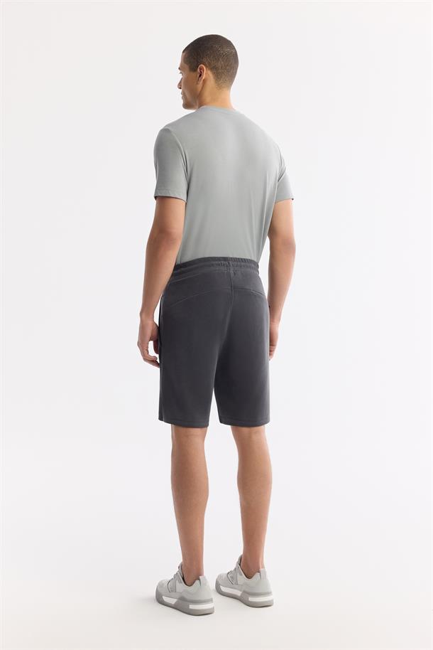 Antrasit Beli Lastikli Bağcıklı Soft Touch Örme Şort