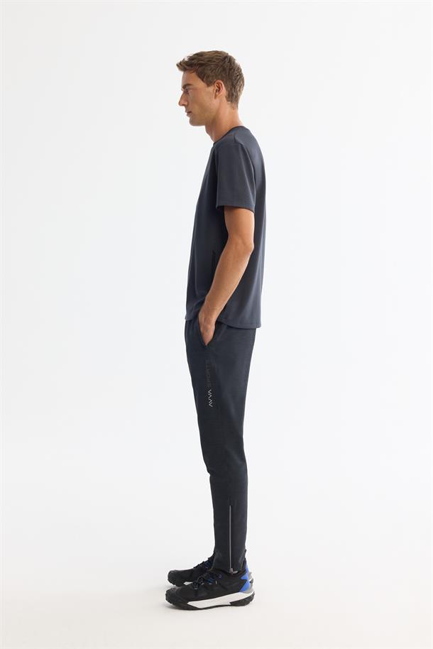 Antrasit Bisiklet Yaka Baskılı Elastan T-Shirt