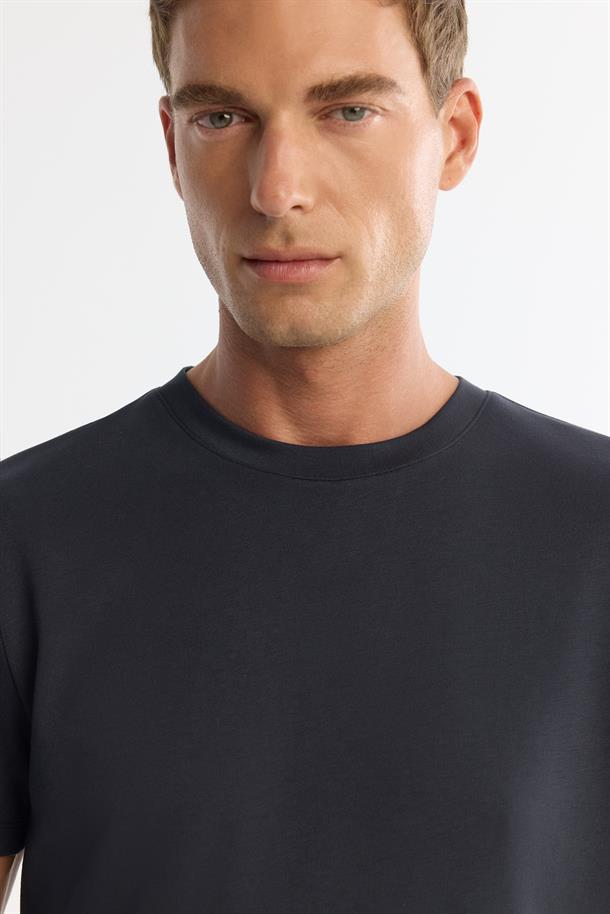 Antrasit Bisiklet Yaka Baskılı Elastan T-Shirt