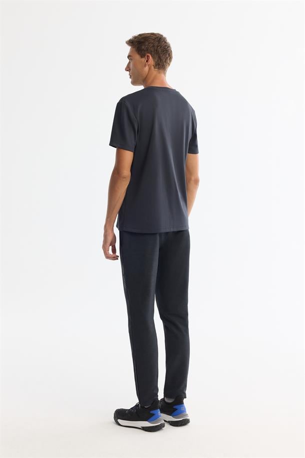 Antrasit Bisiklet Yaka Baskılı Elastan T-Shirt