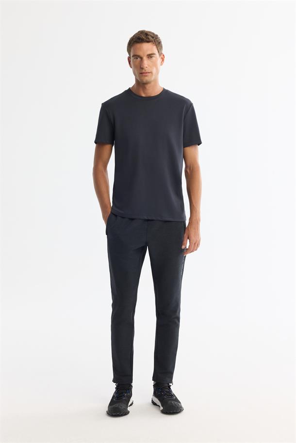 Antrasit Bisiklet Yaka Baskılı Elastan T-Shirt