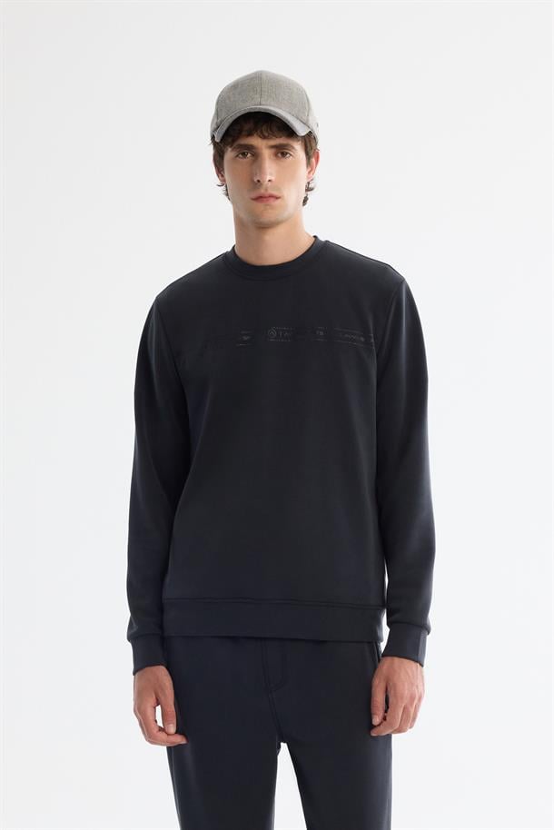 Antrasit Bisiklet Yaka Baskılı Soft Touch Sweatshirt