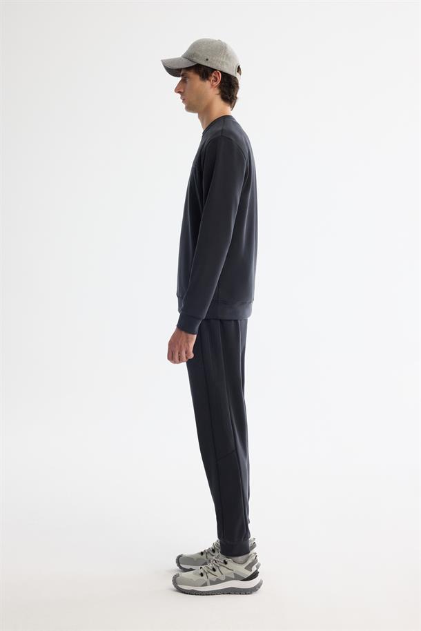 Antrasit Bisiklet Yaka Baskılı Soft Touch Sweatshirt