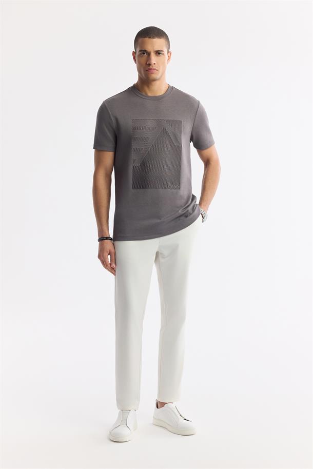 Antrasit Bisiklet Yaka Bi-Stretch İnterlok T-Shirt