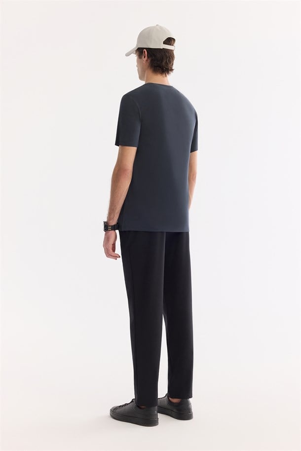 Antrasit Bisiklet Yaka Baskılı Soft Touch T-Shirt