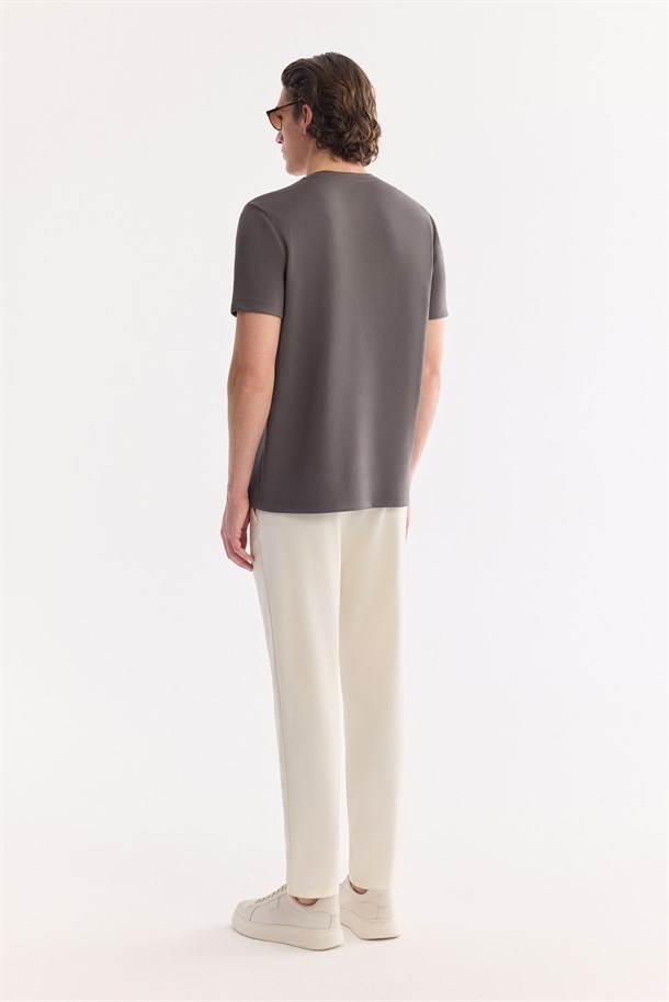 Antrasit Bisiklet Yaka Baskılı Bi-Stretch İnterlok T-Shirt