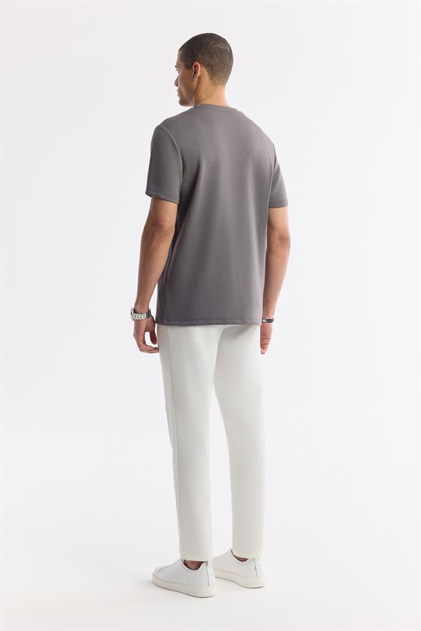 Antrasit Bisiklet Yaka Bi-Stretch İnterlok T-Shirt